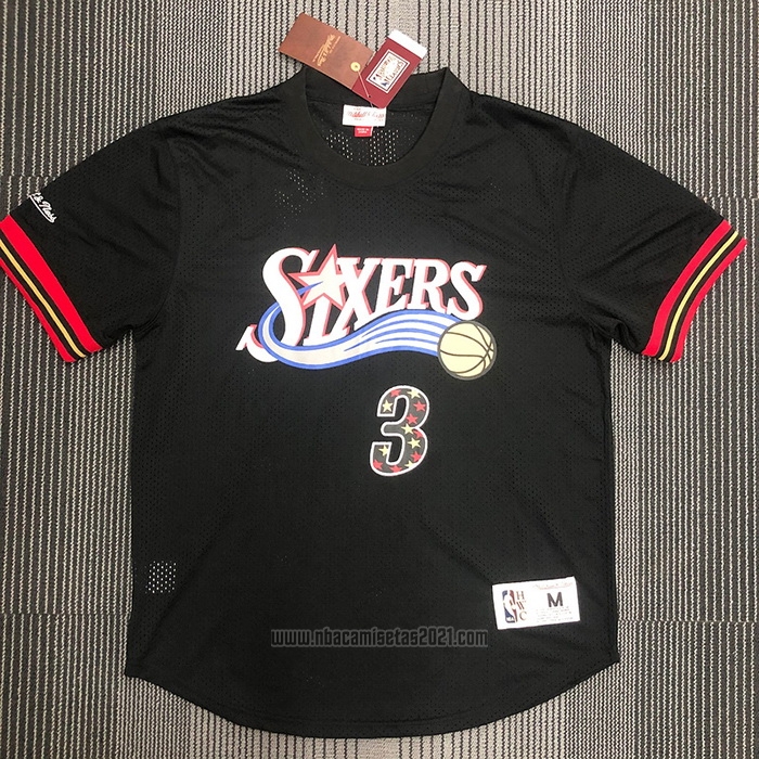 Camiseta Manga Corta Philadelphia 76ers Allen Iverson #3 Negro2